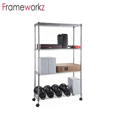 China Sustainable NSF Approved Commerical Carbon Steel 4 Tier Wire Shelving Unit Grid for sale