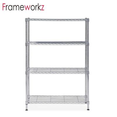 China Modern 4 Tier Chrome Metal Rack / Wire Mesh Shelving For Storage / Wire Mesh Metal Rack for sale