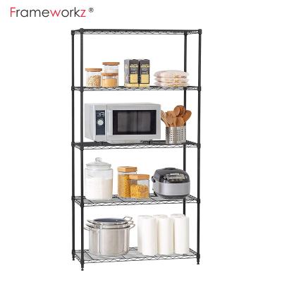 China Sustainable epoxy coatd 5 tier kitchen storage shelf adjustable wire shelving for sale