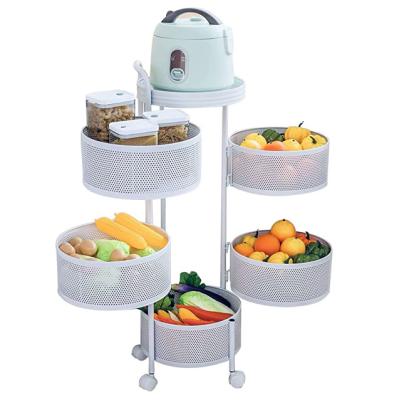 China 5 Layer Sustainable Kitchen Multilayer Revolving Carts Living Fruit Vegetable Storage Rack for sale