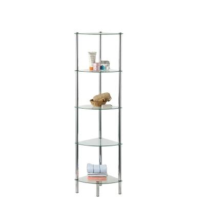 China Sustainable Floor Household Glass Floor Storage Shelf Compact Display Shelving Unit for sale