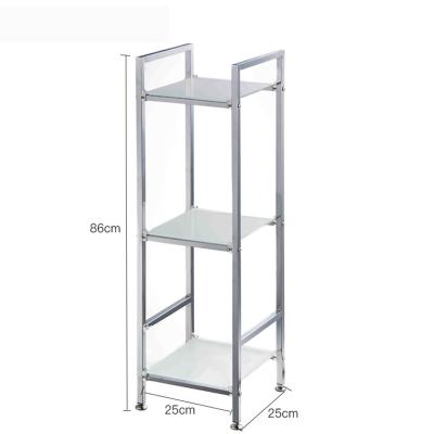 China Standing Type 3 Tier Chrome Shelving Rack Elegant Bathroom Glass Shampoo Holder for sale