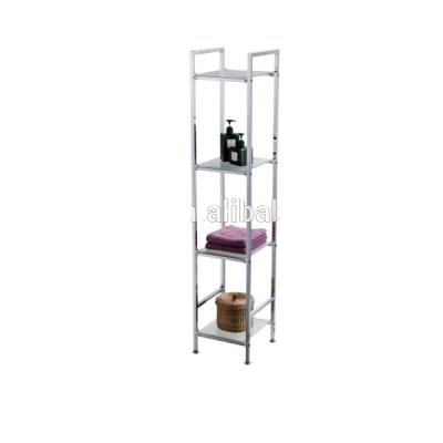 China Sustainable 4 Tier Square Chrome Tube Shelving / Glass Shelving Unit for sale