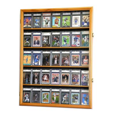 China Hot Sale Adjustable Custom Oak 98% (Size) Lockable UV Acrylic Collectable Sports Cards Display Rack 35 Rack Wall Rack for sale