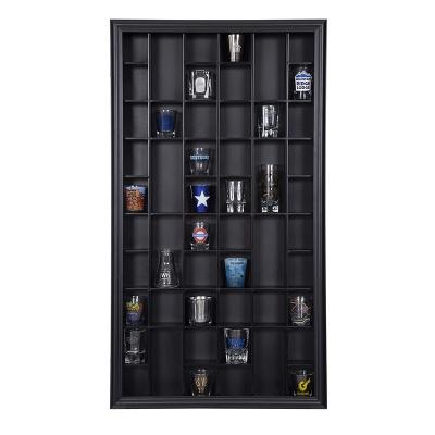 China Factory Adjustable (Size) Custom Black Wooden Shot Glass Display Case Shot Glass Cabinet for sale