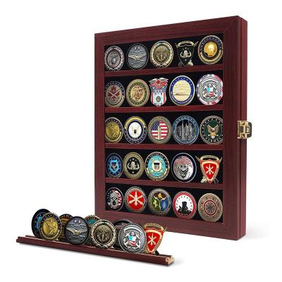 China Custom Mahogany MDF UV PROTECTION Decoration Finish 12x15 Challenge Coin Display Case Medal Acrylic Military Shade Box 98% for sale