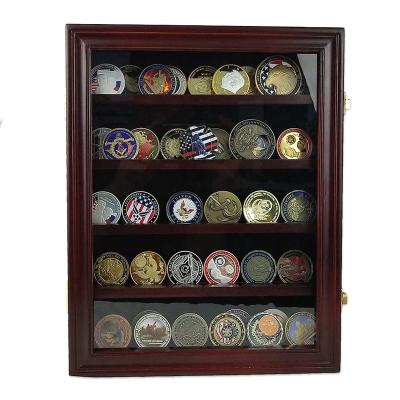 China Decorative OEM Anti Fade Acrylic Glass Door Military ODM Challenge Coin Display Case with Removable 2 Flutes Shelves for sale