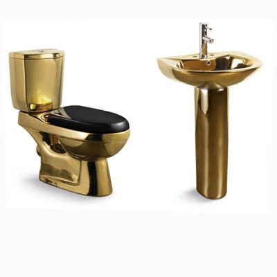 China Double-flush two piece toilet and basin set ceramic bathroom wash down the water closet toilet and hand wash sink sanitary ware to the floor for sale