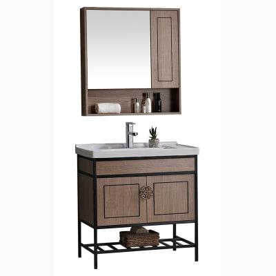 China Water Proof Bathroom Furniture Classic Floor Stand Mirrored Cabinets Plywood Body Wash Basin Vanity Hot Sale Customized Ceramic Cabinet for sale