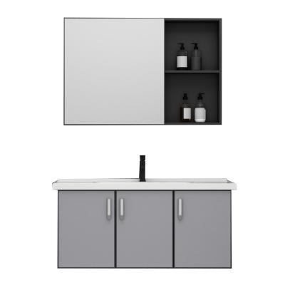 China Wall Mounted Durable Artificial Ceramic Countertops Sink Modern Floating Single Bathroom Vanity With Mirror Smart Cabinet for sale