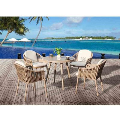 China Eco-Friendly Hot Sell Garden Set Aluminum Frame Parosier Woven Dining Table And Chairs for sale