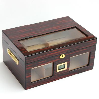 China New Design Hot Sales Luxury Glass Top Fashion Digital Hygrometer Cedar Wooden Square Cigar Humidor for sale