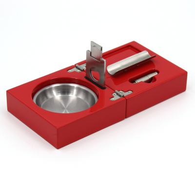 China Wholesale Custom Wooden Ashtray Red Lacquer Minimalist Promotion Cigar Ashtray for sale