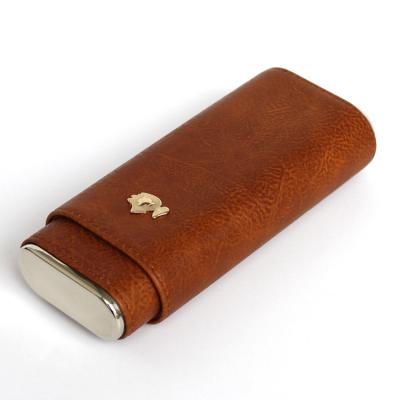 China Travel Cigar Case PU Cigar Pocket Luxury Genuine Leather Box For 3 Finger Travel Cigar Case for sale