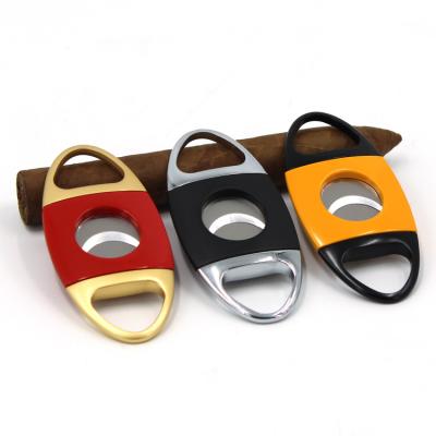 China Double Blade Stainless Steel Minimalist Red Yellow Black Cigar Cutter for sale