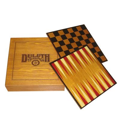 China Promotional Handmade Wooden Wooden Backgammon Checkers Chess Game Set for sale