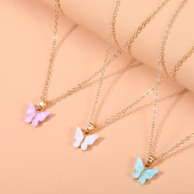 China Europe and America Soft Color Butterfly Acrylic Necklace For Women Wild Clavicle Chain Long Personalized Pendant Refined Elegant Mujer Gift for sale