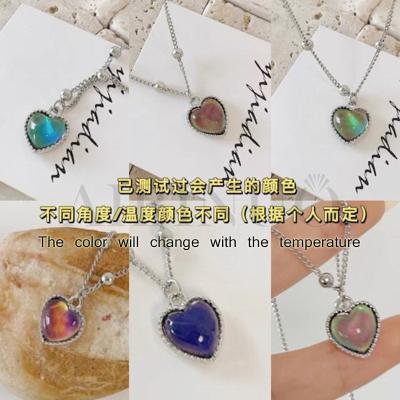 China Europe and America Silver Alloy Heart Necklace Color Changing Pendant Necklace for Women Vintage Jewelry for sale