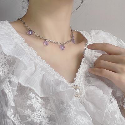 China Wholesale Purple Sweet Simple Butterfly Europe and America Temperament Pendant Chain Necklace for Women Gift Jewelry for sale