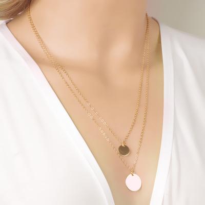 China Wholesale Europe and America Round Metal Coin Necklace Disc Gold Layered Pendant Necklace For Women Necklace for sale