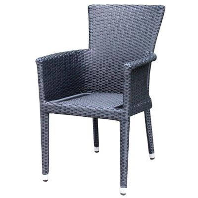 China Durable Outdoor Restaurant Hotel Dining Area Garden Metal Frame Resin Wicker Dining Chair Black Color for sale