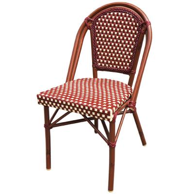 China Modern popular design patio restaurant wicker chair with red and cream rattan for sale