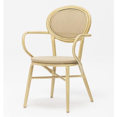 China Modern Modern Look Outdoor Furniture Stacking Armchair With Textylene Fabric Seat for sale