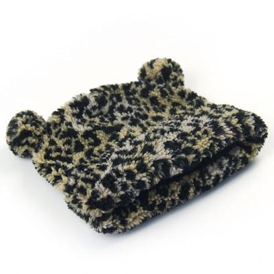 China COMMON custom knitted leopard jacquard hat with ears for kids in winter for sale