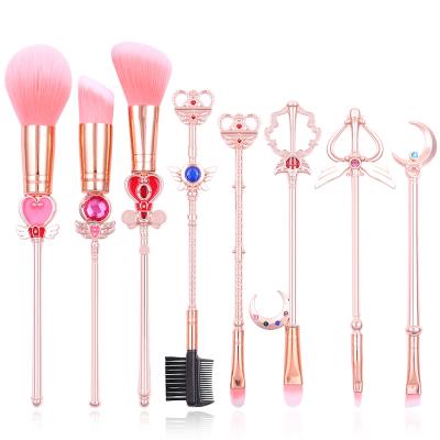 China Rose Gold 8 Pcs Cute Cartoon Cosmetic Metal Novelty Makeup Brush Set Anime Makeup Brush Set for sale