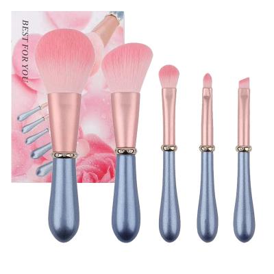 China Blue Diamond Handle 5 PCS Rose Gold Makeup Brush Gift Box Rhinestone Makeup Brush Gift Box Set For Christmas for sale