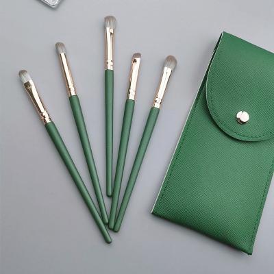 China Custom Eyeshadow Brush Label Manufacturer Best Price Green 5 Pieces Makeup Tool Kit Custom Eyeshadow Brush Label for sale