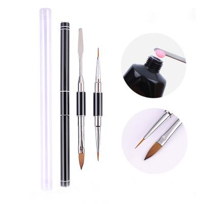 China Double Ended Nail Art Brush Private Label Brush Double Sided Liner Black Professional Acrylic Gel Extension Brush for sale