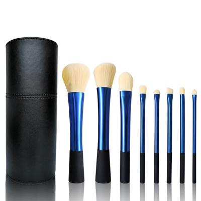 China Private Label Custom High Quality Plastic Handle Makeup Brush 8pcs Luxury Blue Makeup Brush Set for sale