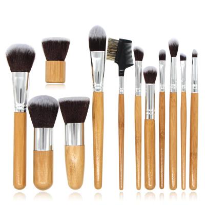 China Wholesale Bamboo Handle Synthetic Vegan Hair Makeup Brush Face Full Bamboo Makeup Brush Set 12pcs for sale