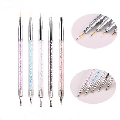 China Double Sided Dotting Handle 5 Acrylic Nail Brush Transparent Drill Double PC Art Nail Drawing Brush for sale