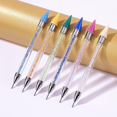 China Nail Brush Dual Double Ended Use Purple Green Navy Blue Yellow White Nail Wax Rhinestone Picker Tool for sale