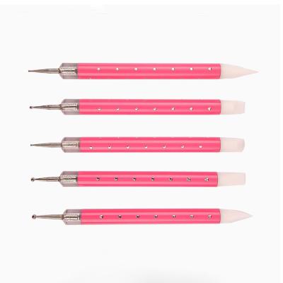 China Best Price 5PCS Stainless Steel Silicone Silicone Handle Drill Double End Brush Double Ended Nail Dotting Pen for sale