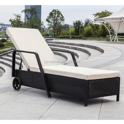 China Modern Hot Selling Daybed Outdoor Beach Pool Rattan Sun Sofa With Arms And Wheels KD Rattan Sun Sofa for sale