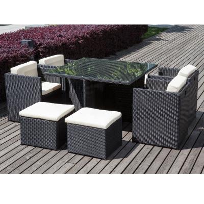 China Modern PE Wicker Rattan Armchair Outdoor Cube Dining Set 9 Piece Patio Cube Set for sale