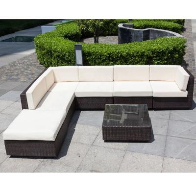 China Contemporary Aluminum Frame PE Wicker Patio Furniture Sofa Set Corner Sofa Set With Table for sale