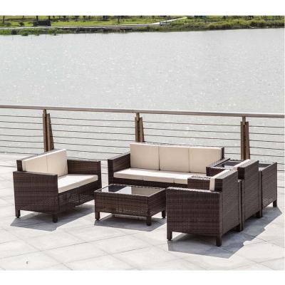 China Modern Outdoor Wicker Sofa Set Rattan Furniture 6-PIECE Coffee Table Set Armrest Furniture Set Rattan Furniture Rattan for sale