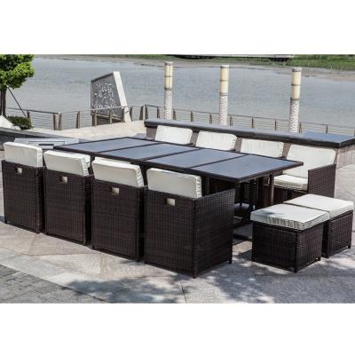 China Modern PE Rattan Cube Dining Set Outdoor Restaurant Dining Set With Stools Dining Table Set for sale