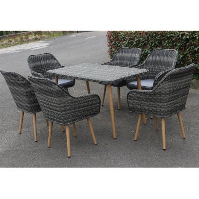 China Modern Garden Wood Like Leg Rattan Dining Set 1 Premium Patio Sofa Set Modern Design 6 Table Chair Painted Leg Garden for sale