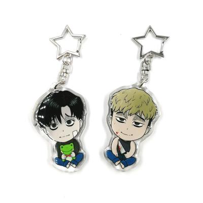 China Custom laser cut logo clear printed epoxy acrylic charm keychain anime for comics fans gifts Te koop