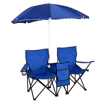 China Double Single Folding Chair With Umbrella Portable Folding Table Cooler Picnic Camping Beach Chair Blue for sale