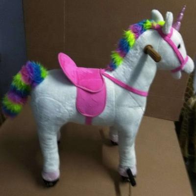 China Ride On Toy 2020 Latest Product Plush Ride On Mechanical Stuffed Animal Unicorn Walking Ride On Toy for sale