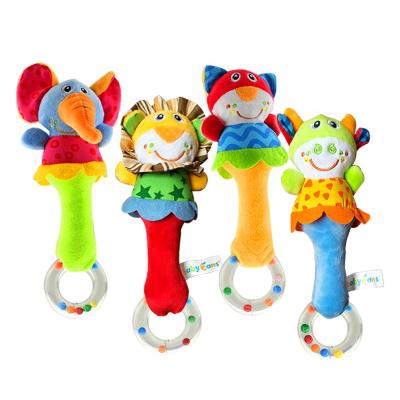 China Funny Animal Cute Stuffed Animal Plush Baby Hand Bell Rattle Plush Animal Hand Bell With Transparent Plastic Bell Ring Baby Toys for sale