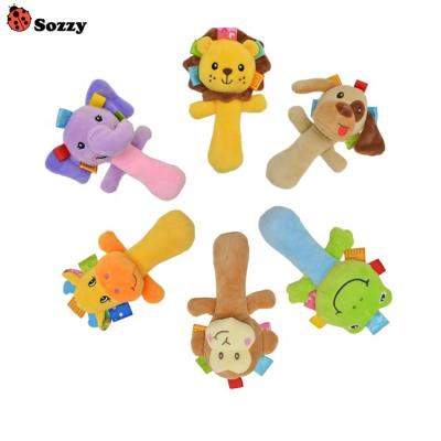 China Funny Plush Animal Hand Bell Baby Rattle Toys 2020 Latest Product Custom Plush Animal Hand Bells Baby Rattle Ring Soft Toy For Babies for sale