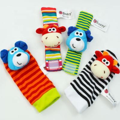 China Funny Educational Toy Baby Socks Cute Animal Soft Toys Wrist Rattles and Foot Finders Set 4PCS for sale