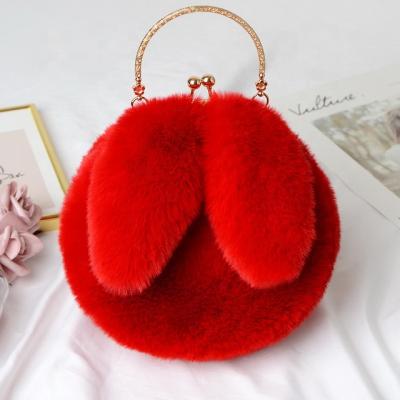 China 2020 Latest Design Polyester Plush Rabbit Bag Fashion Girl Rabbit Fur Handbag Ladies Faux Fur Tote Handbag for sale